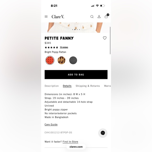 Clare V PETITE FANNY in Bright Poppy Rattan NWT $345 - Picture 11 of 11